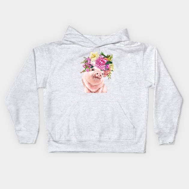 Lovely Baby Pig with Flower Crowns in Green Kids Hoodie by bignosework